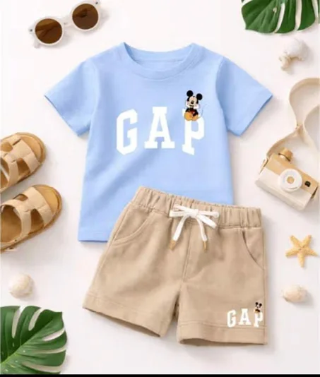 طقم أطفال صيفي كاجوال تيشيرت وشورت قطن مريح للأولاد 👕✨