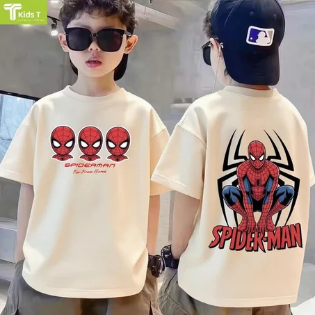 تيشيرت أطفال سبايدرمان صيفي بتصميم عصري للأولاد 🕷️🖤