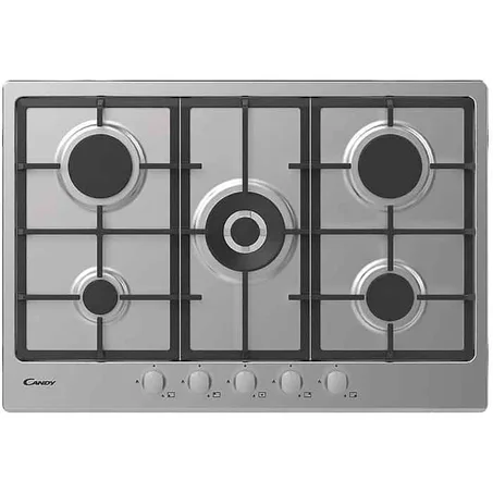 CHG74WPK/PLAQUE DE CUISSON CANDY A GAZ 5 FEUX INOX 75CM