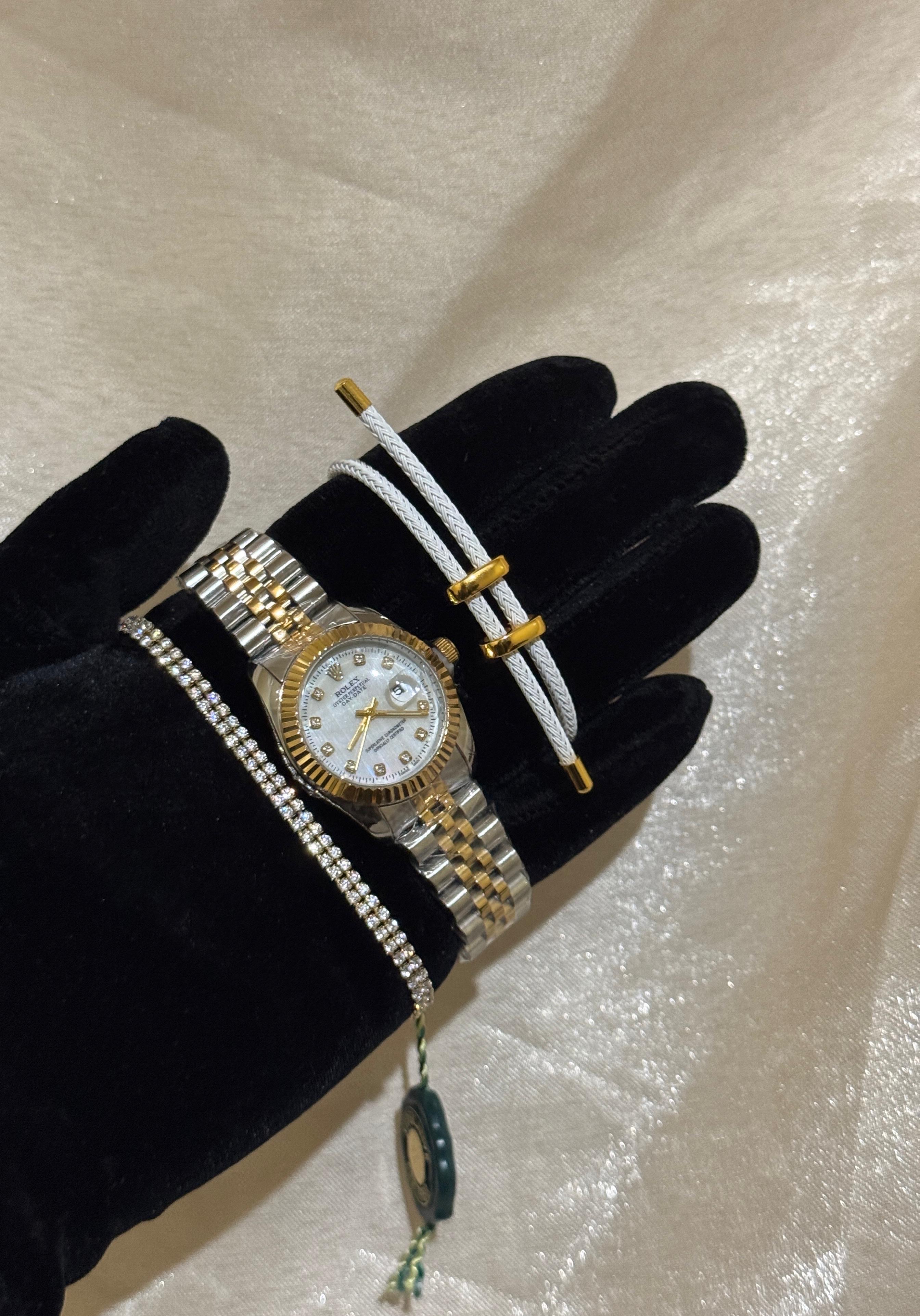 pack rolex MONTRE ROLEX ✖️BRACELET RIVIERE DE DIAMANDS ✖️BRACELET HERMES