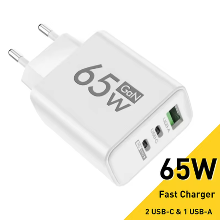 65W GaN Fast Charger – Triple Port USB-C/USB-A