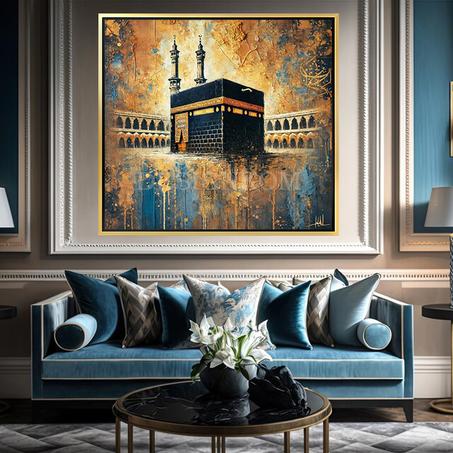 Kaaba in Gold and Blue Art