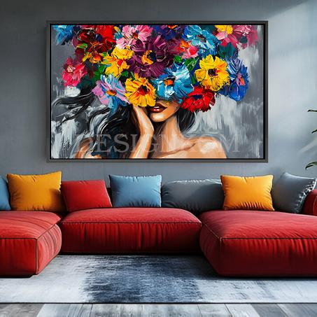 mysterious woman flowers colors