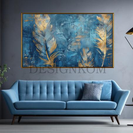 golden feathers in blue texture