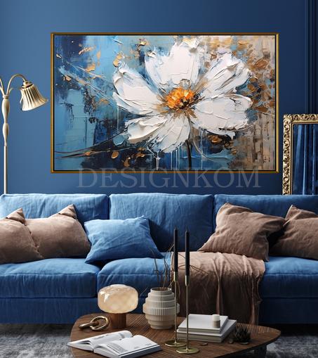 WITHE FLOWER IN BLEU BROWN ABSTRACT