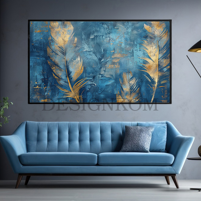 golden feathers in blue texture