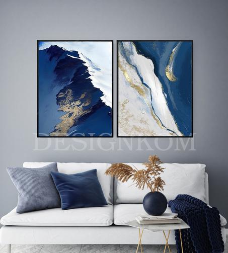 ABSTRACT BLUE OCEAN MOUNTAIN STYLE