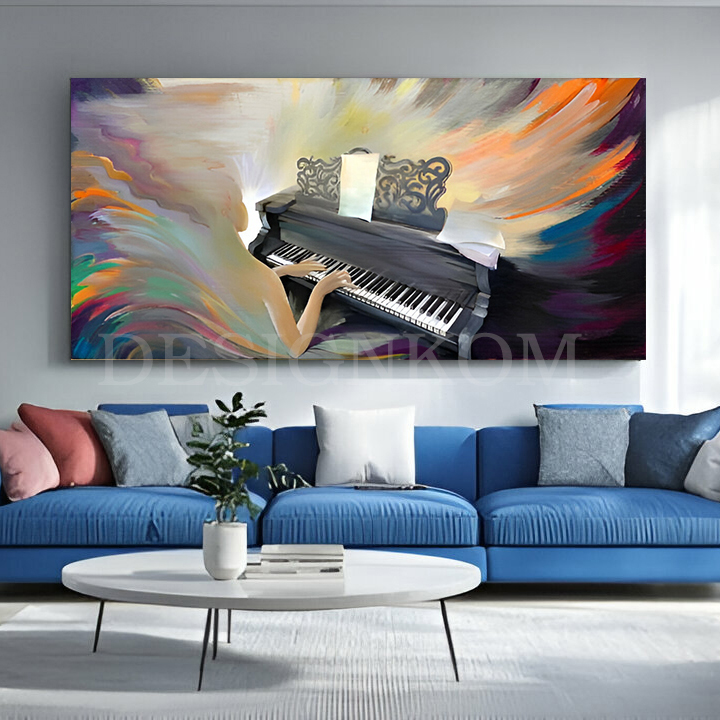 Femme au Piano Mélodie et Couleurs en Mouvement