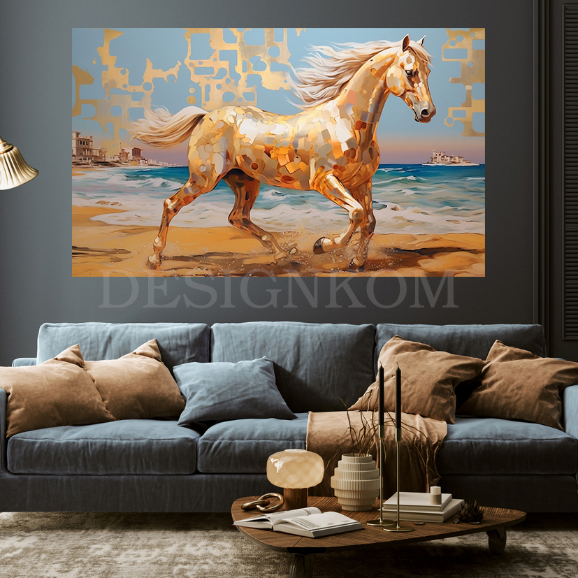 golden performing horse in beach