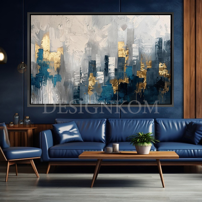 blue gold Skyscrapers  paint