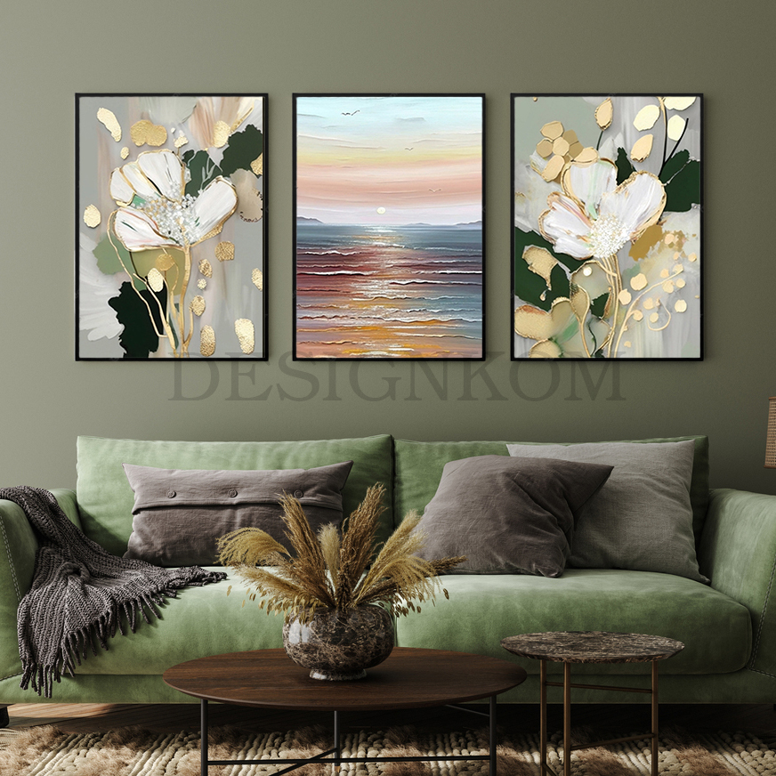 Sunset flowers green gold