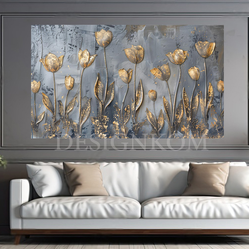 gold flowers in grey