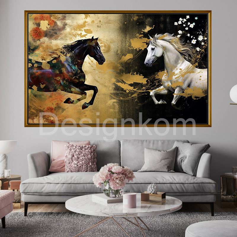 couple horses meet flowers
