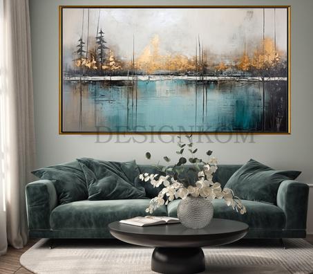 ABSTRACT FOREST RIVER PAINT GOLD