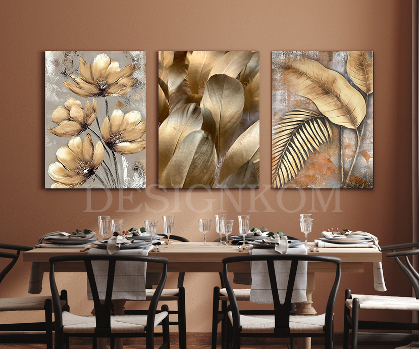 gold flowers feathers leafs