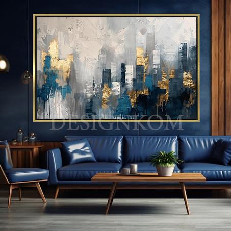blue gold Skyscrapers paint