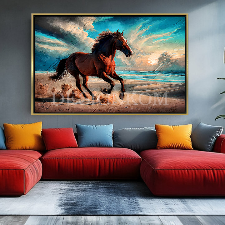 horse running on beach