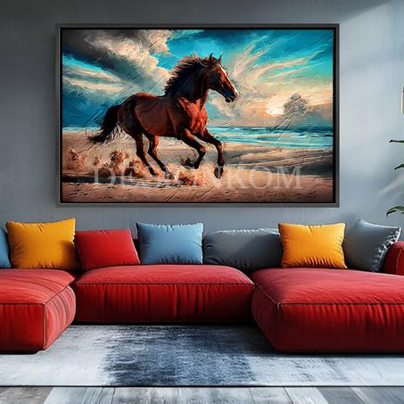 horse running on beach
