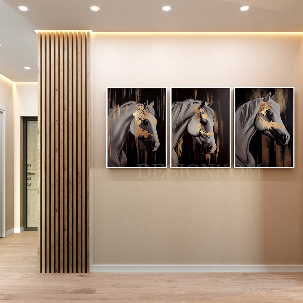 black golden horses faces