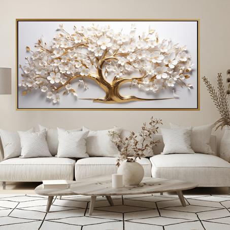 Golden Tree with White Flowers