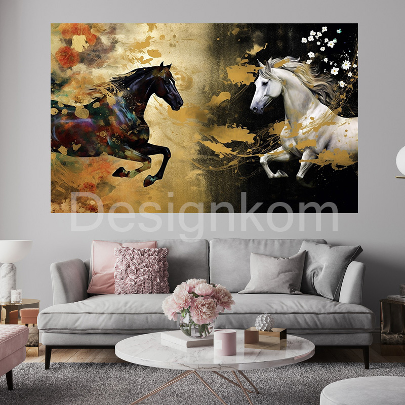 couple horses meet flowers