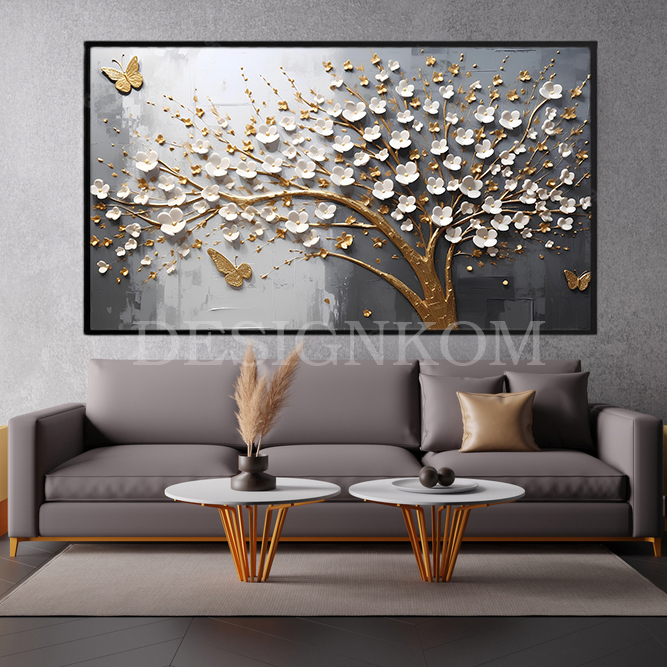golden branche flowers butterfly