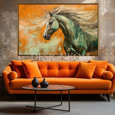 green horse in orange art