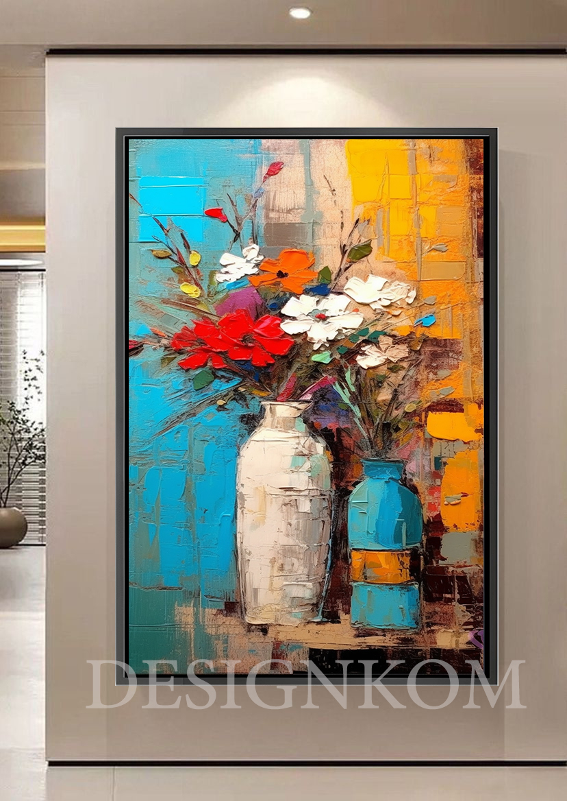 vase of colors flowers