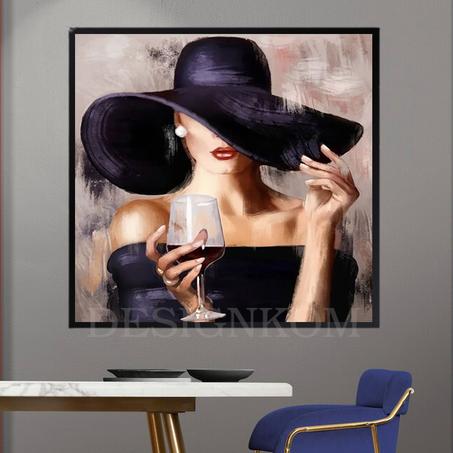 Woman in Hat with Glass of Wine