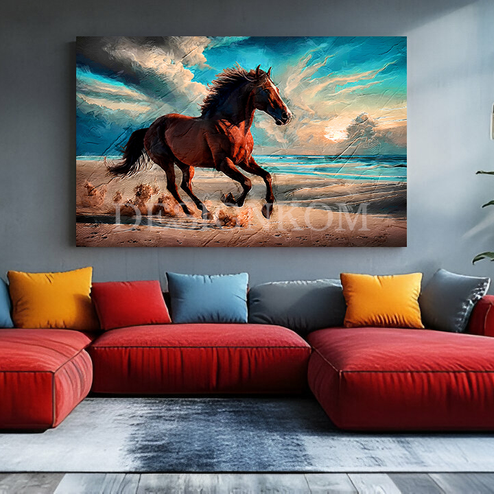 horse running on beach