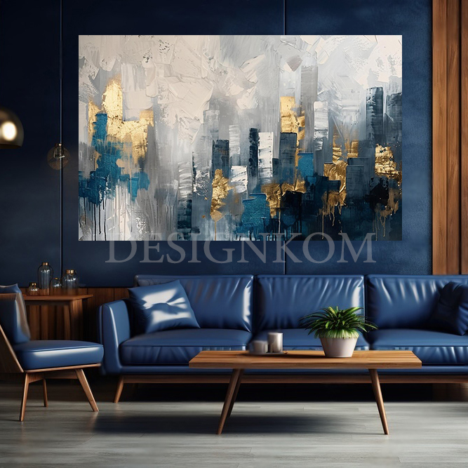 blue gold Skyscrapers  paint