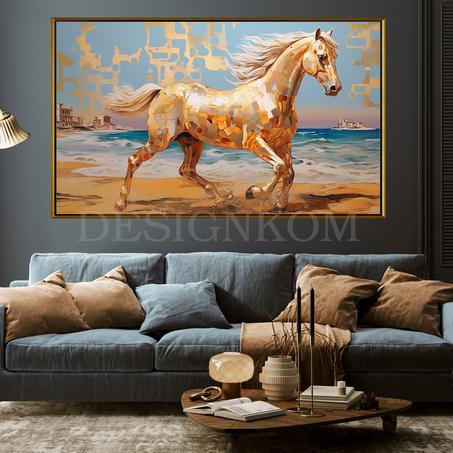 golden performing horse in beach