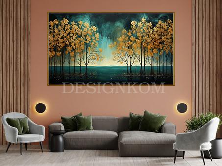 ABSTRACT RIVER TREE GOLD LEAFS