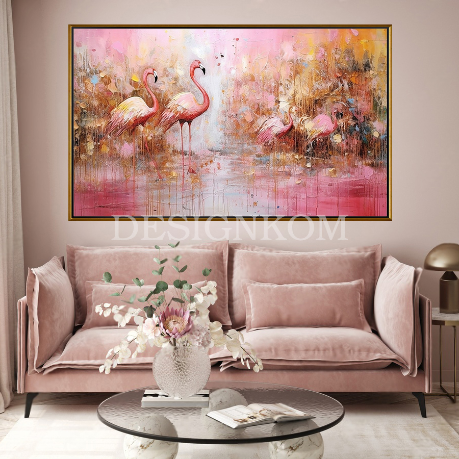 flamingo pink gold art