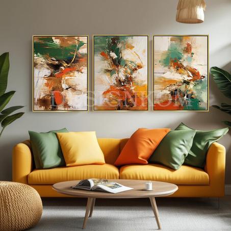 Orange, Vert, Doré et Beige – Art Moderne