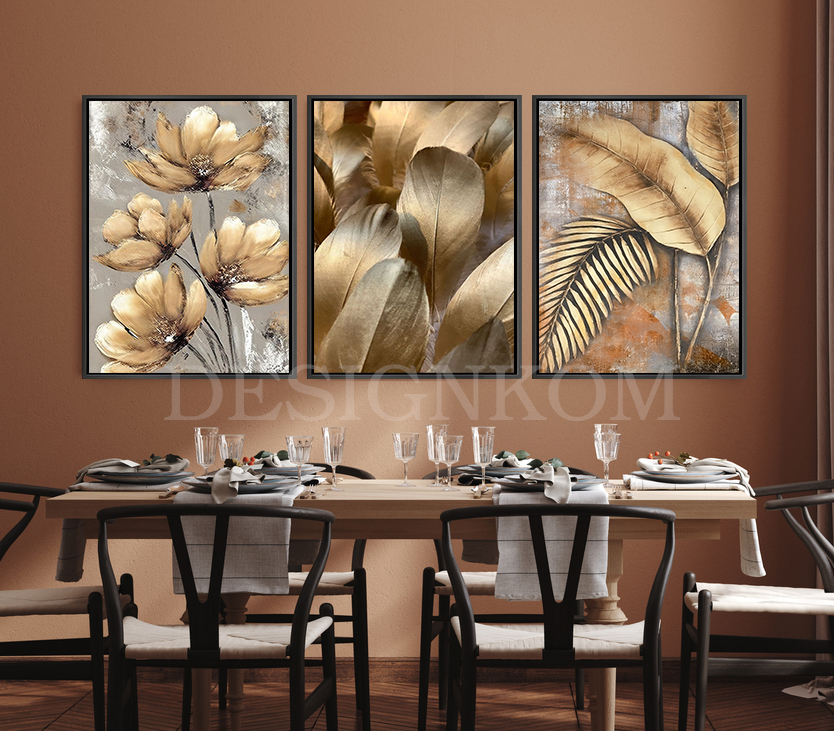 gold flowers feathers leafs