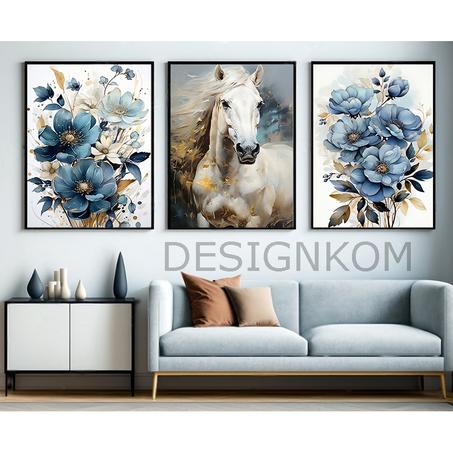 blue sky horse flowers