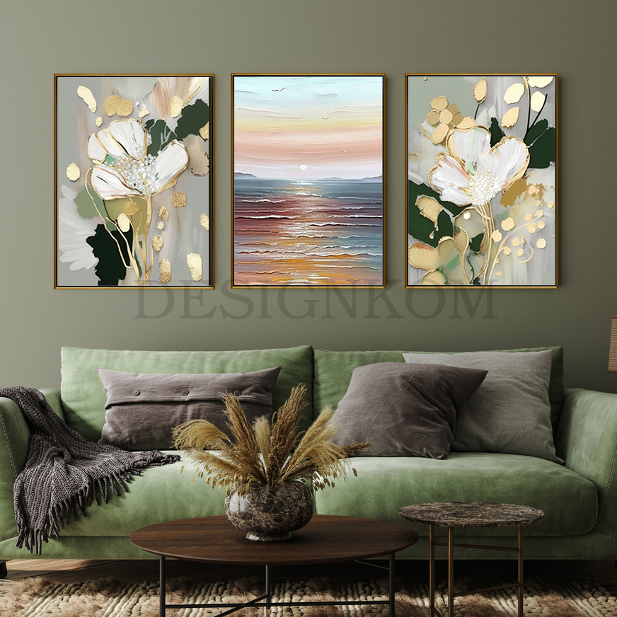 Sunset flowers green gold