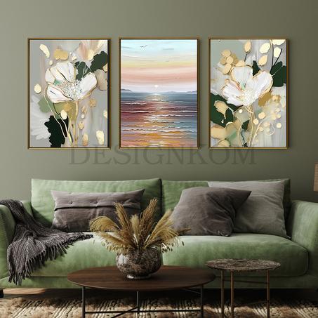 Sunset flowers green gold