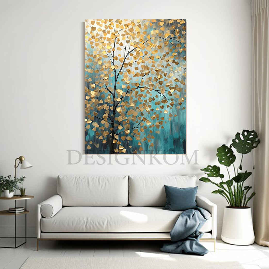 gold tree leafs in green