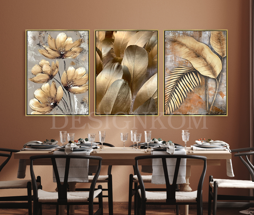 gold flowers feathers leafs