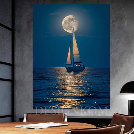 calm moon boat sea