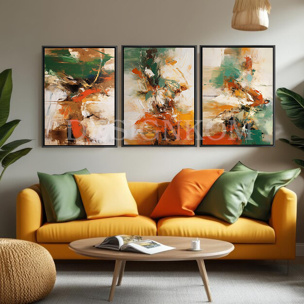 Orange, Vert, Doré et Beige – Art Moderne