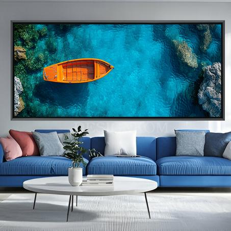 Seascape – Orange Boat on Turquoise Sea