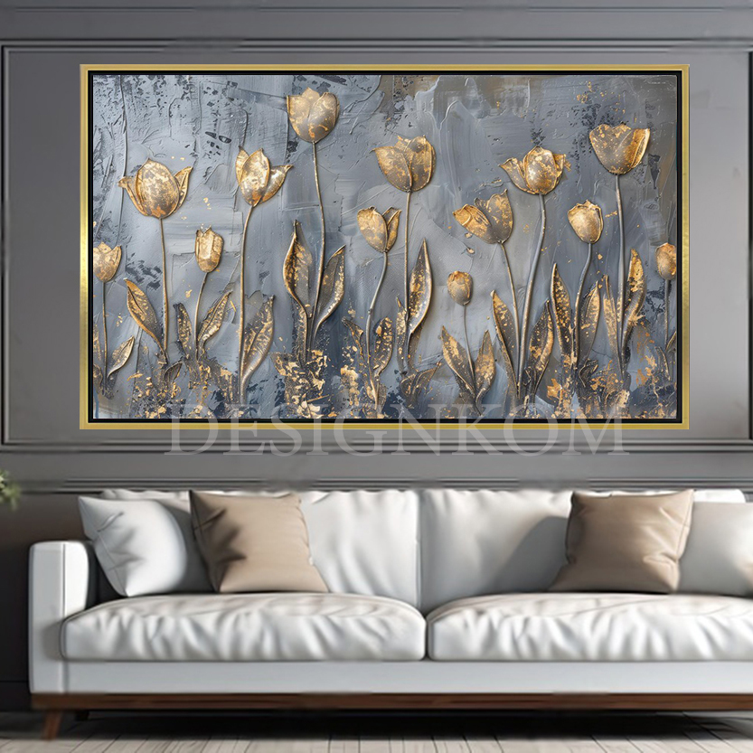 gold flowers in grey