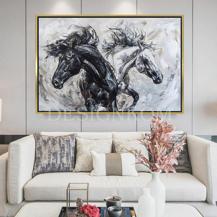 black and white horses linked