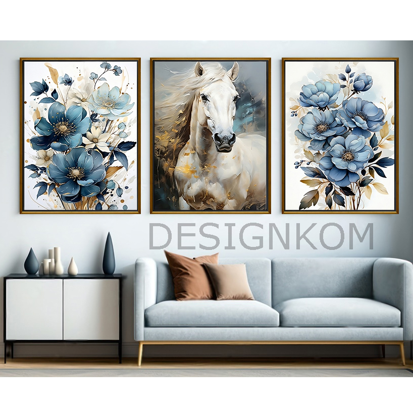 blue sky horse flowers