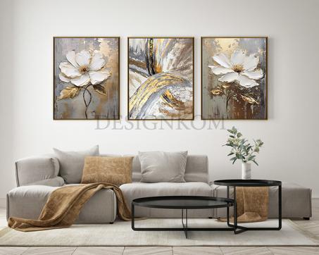 ABSTRACT FLOWERS CROSS IN GOLD