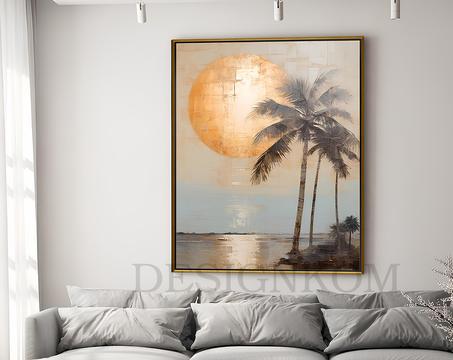 Palm tree sea sunset