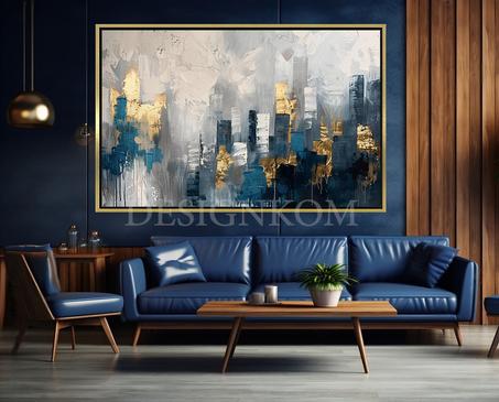 blue gold Skyscrapers  paint